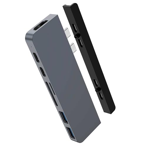 Hyper Drive Duo 7-in-2 MacBook USB C Hub — für Mac w/Dual Ports, 4K60Hz HDMI, 40Gbps USB-C 100W Power Delivery, USB-A, SD/MicroSD, magnetische Halterung — (Space Gray) von Hyper