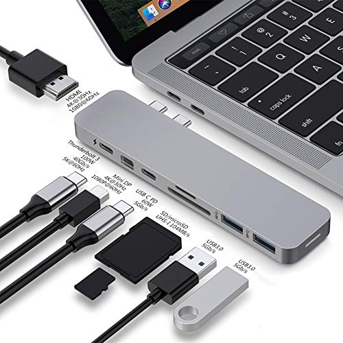 HyperDrive USB C Hub 8-in-2 Sanho MacBook Pro Hub with HDMI Mini Displayport Thunderbolt 3 USB-C 3.0 Power Delivery SD/Micro SD Card Reader USB C Dongle for MacBook Pro 2020 2019 Gray HyperDrive USB C Hub 8-in-2 Sanho MacBook Pro Hub with HDMI Mini Displayport Thunderbolt 3 USB-C 3.0 Power Delivery SD/Micro SD Card Reader USB C Dongle for MacBook Pro 2020 2019 Gray von Hyper