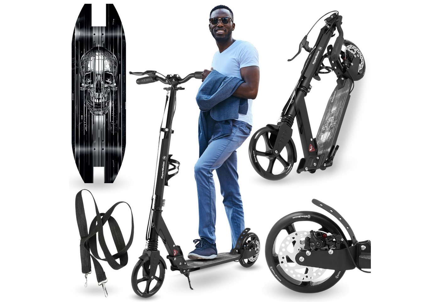 HyperMotion Scooter Faltbarer Aluminium-Scooter mit Federung & Tragegurt – Skyline HyperMotion Scooter Faltbarer Aluminium-Scooter mit Federung & Tragegurt – Skyline von HyperMotion