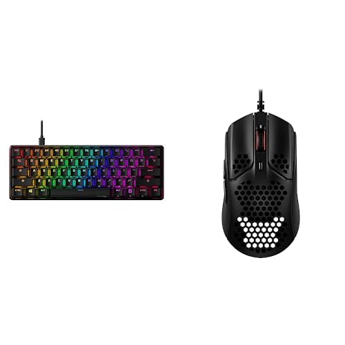 HyperX Alloy Origins 60 - Mechanische Gaming-Tastatur, Schwarz & Pulsefire Haste Gaming-Maus – Ultraleicht, 59g, Wabenschale, Hex-Design, Hyperflex-Kabel, bis zu 16.000 DPI von HyperX