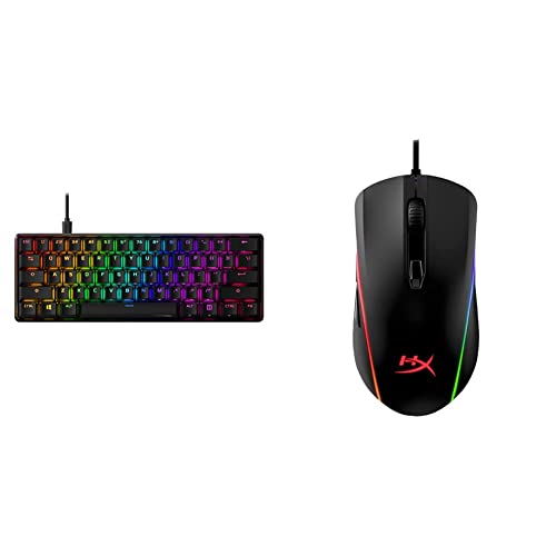 HyperX Alloy Origins 60 - Mechanische Gaming-Tastatur, Ultrakompakter 60% Formfaktor, Red Switch (Linear), Double Shot PBT-Keycaps & HX-MC002B Pulsefire Surge - RGB Gaming Maus von HyperX