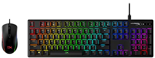 HyperX Alloy Origins – Mechanische Gaming-Tastatur, RGB, Blue mechanische Switches, langlebiges Aluminiumgehäuse, verstellbare Füße & HX-MC002B Pulsefire Surge - RGB Gaming Maus von HyperX