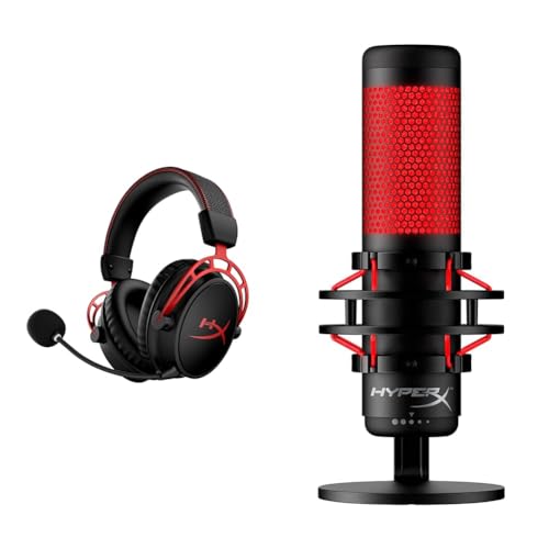 HyperX Cloud Alpha Wireless - Gaming-Headset für PC, 300 Stunden Akkulaufzeit, DTS Headphone & HX-MICQC-BK QuadCast - Standalone Mikrofon mit umfangreichen Funktionen für Streamer Gamer von HyperX