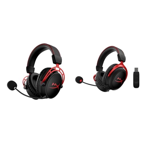 HyperX Cloud Alpha Wireless -Gaming-Headset für PC, 300 Stunden Akkulaufzeit,DTS Headphone:X Spatial Audio, Schwarz und rot,One Size, 2.4 GHz & Cloud II Wireless -Gaming-Headset Schwarz/Rot von HyperX