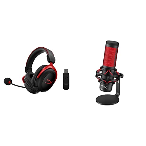 HyperX Cloud II Wireless - Gaming-Headset für PC, PS4, PS5*, Nintendo Switch, Lange Batterielebensdauer bis zu 30 Stunden & HX-MICQC-BK QuadCast - Standalone Mikrofon mit umfangreichen Funktionen von HyperX