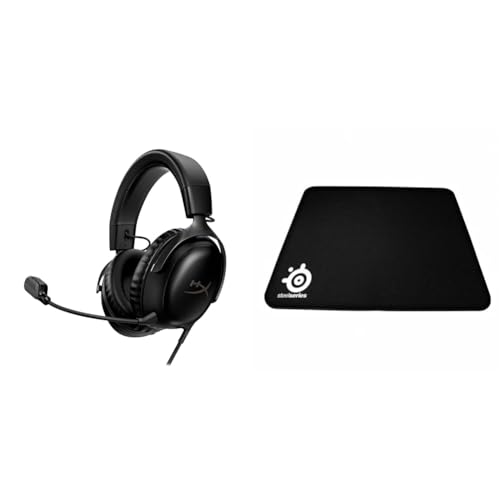 HyperX Cloud III – Kabelgebundenes Gaming-Headset, PC, PS5, Xbox Series X|S & SteelSeries QcK Heavy - Gaming-Mauspad - Stoff - Gummiunterseite - Schwarz (450mm x 400mm x 6mm) von HyperX
