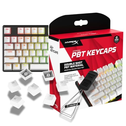 HyperX PBT Keycaps - Kompletter Tastensatz, Double Shot PBT-Material, Englisches (US) Layout, 104, Weiß von HyperX