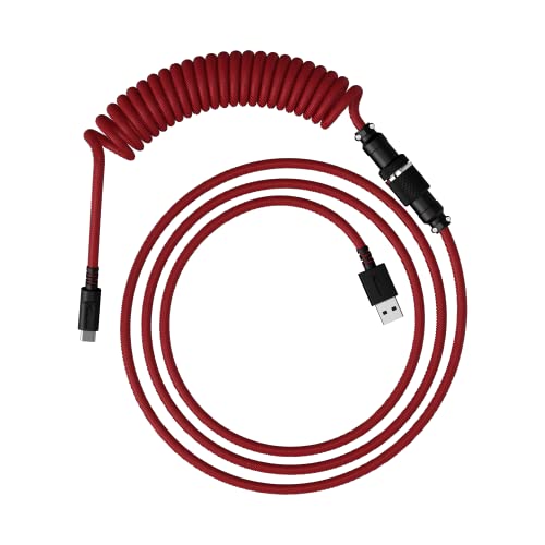 HyperX Spiralkabel – langlebiges Spiralkabel, stilvolles Design, 5-poliger Fliegerstecker, USB-C auf USB-A – rot/schwarz von HyperX