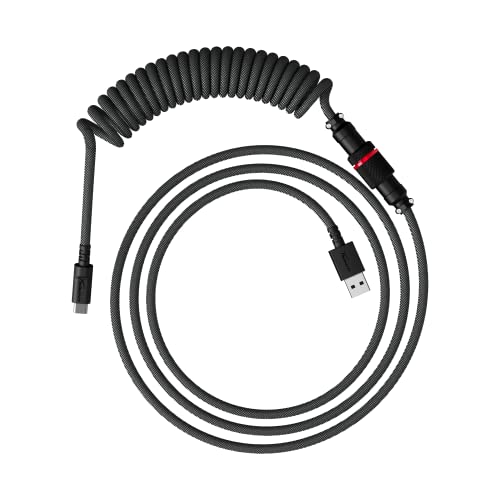 HyperX Spiralkabel – langlebiges Spiralkabel, stilvolles Design, 5-poliger Pilotenstecker, USB-C auf USB-A – grau/schwarz von HyperX