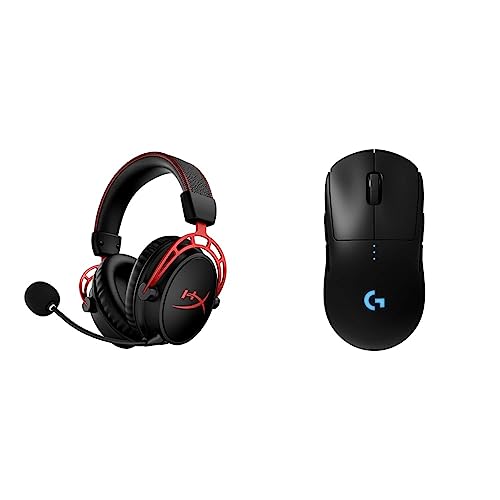 HyperXCloud AlphaWireless-Gaming-HeadsetfürPC,300StundenAkkulaufzeit,DTSHeadphone & Logitech G PRO Wireless Gaming-Maus mit Hero 25K DPI Sensor, RGB-Beleuchtung, 4-8 programmierbare Tasten - Schwarz von HyperX