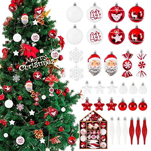 Hysagtek 70 teiliges Set Christbaumkugeln, Weihnachtsbaumschmuck aus Kunststoff, Mini Weihnachtskugeln, Weihnachtskugeln Ornamente, Baumkugeln Weihnachtsbaum Deko Weihnachtsdeko Rot Weiß von Hysagtek
