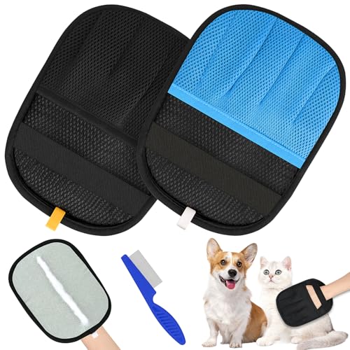Hysagtek Tierhaarentferner Handschuh - 2 Stück Fell Magnet & Katzenbürste Unterfell, Handschuh Tierhaarentfernung Antistatische, für Hunde und Katzen von Hysagtek