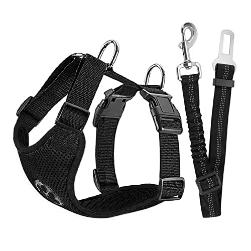 Hysami Autogeschirr für Hunde, Sicherheitsgurt-Set, Haustierwestengeschirr + Sicherheitsgurt mit verstellbarem Gummiband für Ausflüge (XXS, Schwarz) von Hysami
