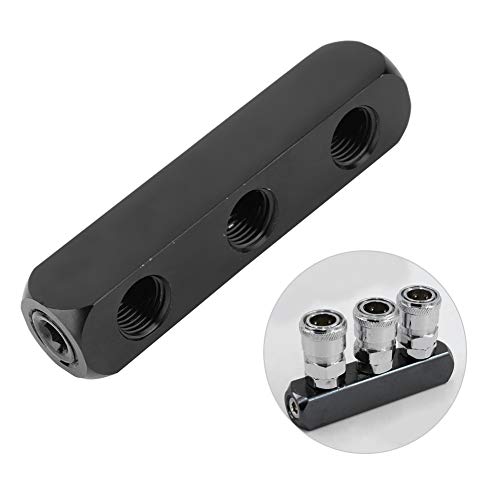 1/4 "Aluminium-Luftschlauch-Inline-Verteilerblock-Verteiler, SUS304 Pneumatischer Luftkompressor-Verteileranschluss SPP-Gewinde Schwarz 3-Wege-4-Wege (optional)(3 Way) von Hyuduo