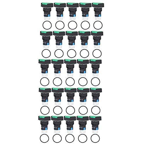 25 STÜCKE BERMLA16-22DS-J Drucktastenschalter, Rote Quadrate, Knopfsatz, ABS-Messing, Selbstsichernde Schalter, LED-Licht mit Verteilerkasten, 16 Mm, 24 V, für die Installation von(Grün) von Hyuduo