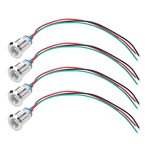 4 Sätze vorverdrahtete runde LEDs, verkabeltes sortiertes Kit Metall 2-Farben-Anzeige Common Cathod 12mm 12-24V für Fahrzeugmodifikationen(Rot und Grün) Tasten und Anzeigen von Hyuduo