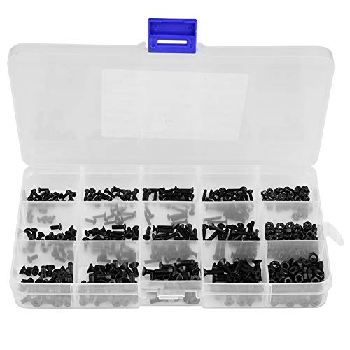 480PCS M2 M2.5 M3, Sechskant-Innensechskantschrauben Schraubenmuttern-Sortimentskit, schwarz von Hyuduo