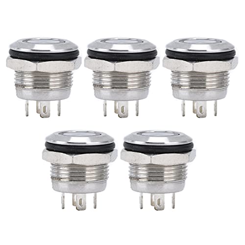 5Pcs 12mm Momentary Push Button Switch Wasserdicht Edelstahl Metall Flache Oberseite Auto Reset Ultradünne Schraubklemme(DC3~6V Grün) Steuerschalter von Hyuduo