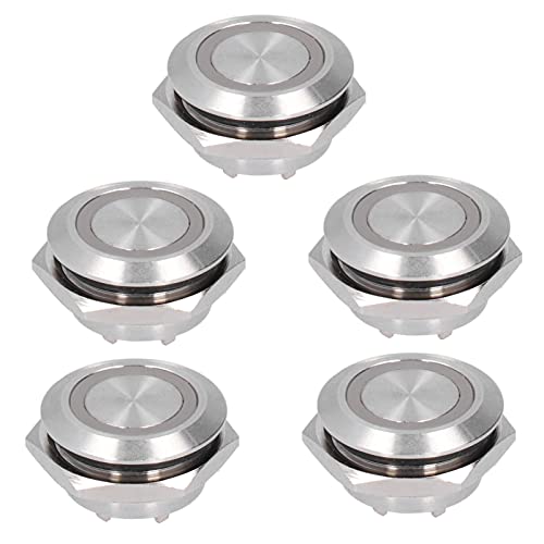 5Pcs 19mm Momentary Push Button Switch, Wasserdichter Edelstahl Metall Flat Top Auto Reset Ultradünne Schraubklemme(DC3~6V Gelb) Steuerschalter von Hyuduo