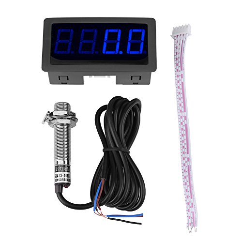 Digitaler Tachometer, 4 Digitale Rote/blaue LED-Tachometer, Drehzahlmesser + Hall-Näherungsschalter, Magnetsensor NPN für Drehbank, Förderer, Tachometer (Blau) von Hyuduo
