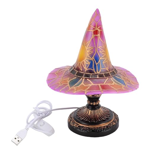 Hexenhuttisch Lampe Halloween Dekoration Leichtfantasy Tischlampe Mehrere Farben und Blinkende Modi USB Powered LED Witch Hut Nachtleuchte für Urlaubsfeier Halloween Dekoration (PURPLE) von Hyuduo