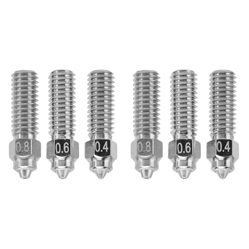 Hyuduo 3D-Druckerdüse 6-teiliges Set Heiß-End-Heizung Ersatz für K1 Maximal 0,4 0,6 0,8mm Gehärteter Stahl CrZrCu Bi-Metallic Hoch Temperatur verschleiß Festes Bedruckbares Kohle Faser von Hyuduo