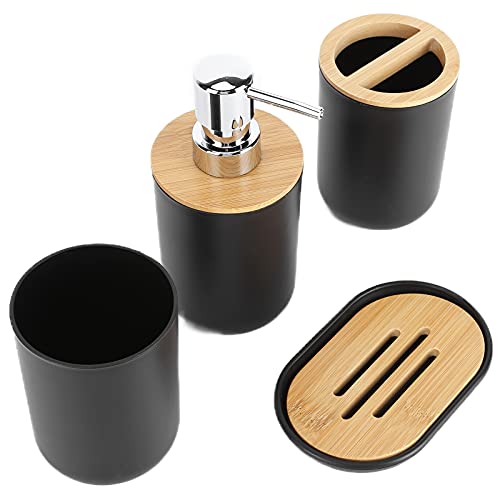 Hyuduo 4-teiliges Badezimmer-Aufbewahrungsset, Badezimmer-Organizer-Set, Zahnbürstenhalter, Seifenschale, Lotionspender und Tasse(Schwarz) Seifenspender/Seifenspender von Hyuduo