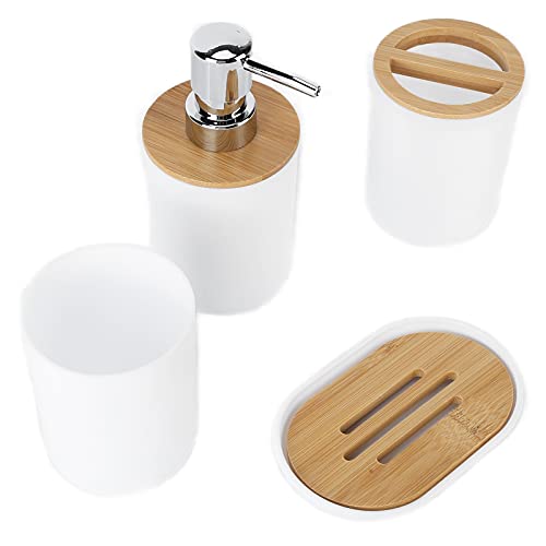 Hyuduo 4-teiliges Badezimmer-Aufbewahrungsset, Badezimmer-Organizer-Set, Zahnbürstenhalter, Seifenschale, Lotionspender und Tasse(Weiß) Seifenspender/Seifenspender von Hyuduo