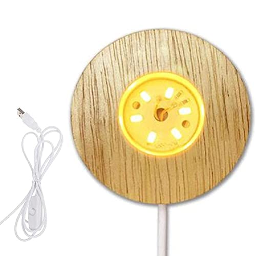 Hyuduo Holz-LED-Lampensockel, DC 5 V, Warme Farbe, 3D-Effekt, Helligkeit Einstellbar, USB-Massivholz-Bunte Leuchtende Lampenfassung, Zum Präsentieren von Kristall, Schmuck Usw von Hyuduo