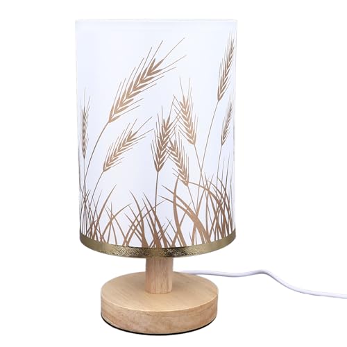 Hyuduo Kleine Tischlampe, Dimmbar, LED-Nachttischlampen, Massivholz, USB-Nachttischlampe mit Weizenspitzen-Lampenschirm, Blumenmuster, Fürsorglich für das Schlafzimmer von Hyuduo