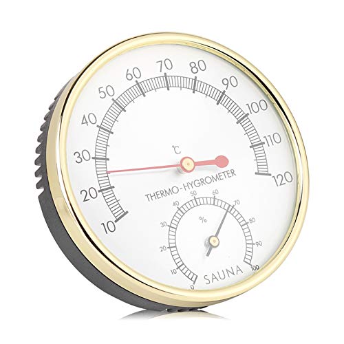 Hyuduo Sauna-Hygrometer, Innenthermometer mit Metallzifferblatt, Hygrometer, Holztablett, Hygro-Thermometer für Werkstätten, Schulen, Märkte, Lager, Feuchtigkeitsmessgeräte von Hyuduo