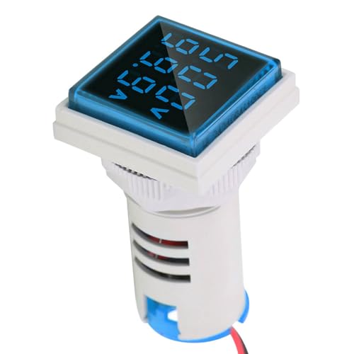 LED Digital Spannung Tester Stromdetektor Platz 22mm Dual Display Voltmeter Amperemeter AC 0-100A 60-500 V Meter Anzeige(blau) von Hyuduo
