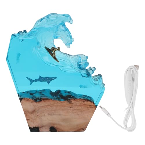 Hyuduo LED Ozean Surfing Nachtlicht Synthetisches Harz Holz Handgefertigtes Nachttisch Lampe Handgefertigtes Hölzerne Epoxidharz -Nachttisch Lampe 3D -Schreibtisch Kunst Ornament für von Hyuduo