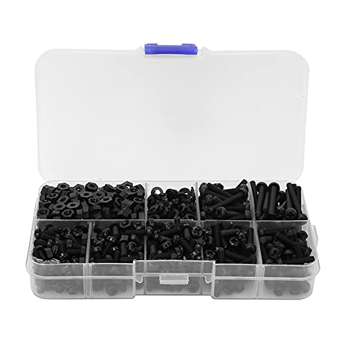 Nylon Schraube Mutter, 800 Stück M3 Nylon Schraube Mutter Set Unterlegscheibe Kombinationssatz Befestigungselemente (Schwarz) von Hyuduo