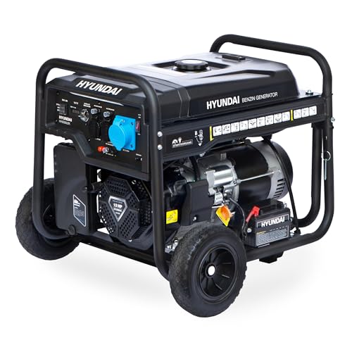 HYUNDAI Benzin Generator HY6500LEK, Stromerzeuger mit 13PS Motor und 6.5kW max. Leistung, Handstart und E-Start, 2x230V(16A), 1x230V(32A), 1x12V(8.3 A), Stromgenerator, Stromaggregat von Hyundai