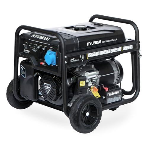 HYUNDAI Benzin Generator HY8500LEK, Stromerzeuger mit 16.3PS Motor und 8.5kW max. Leistung, Handstart und E-Start, 2x230V(16A), 1x230V(32A), 1x12V(8.3 A), Stromgenerator, Stromaggregat von Hyundai