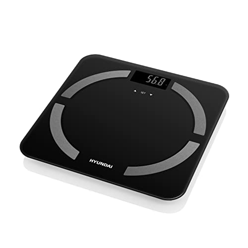 HYUNDAI Personenwaage OVET739 I Waage 100g Messgenauigkeit I Sicherheitsglas I BMI I Körperfett I Wasser I Muskelmasse I Knochenmasse I LCD Display I max 150kg HYUNDAI Personenwaage OVET739 I Waage 100g Messgenauigkeit I Sicherheitsglas I BMI I Körperfett I Wasser I Muskelmasse I Knochenmasse I LCD Display I max 150kg von Hyundai