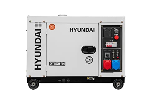 HYUNDAI Silent Diesel Generator, Stromerzeuger mit 7.9kVA (400V) / 6.0kW (230V), Notstromaggregat für Baustellen, Stromgenerator, Stromaggregat (DHY8600SE-T mit 230V/400V Anschlüssen) von Hyundai