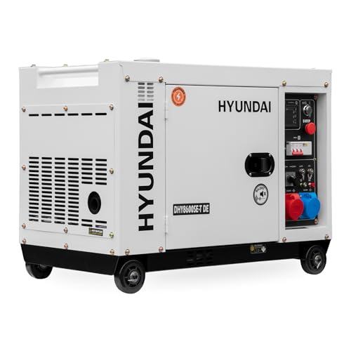 HYUNDAI Silent Diesel Generator, Stromerzeuger mit 7.9kVA (400V) / 6.0kW (230V), Notstromaggregat für Baustellen, Stromgenerator, Stromaggregat (DHY8600SE-T mit 230V/400V Anschlüssen) von HYUNDAI