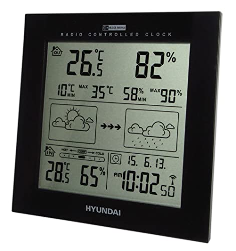 HYUNDAI Wetterstation WS 2244 B I Innen- und Außentemperatur I Luftfeuchtigkeit I Wecker I Kalender von Hyundai