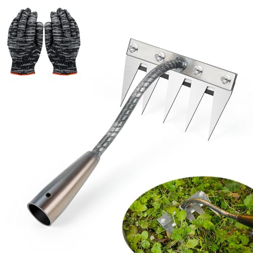 Gartenhobel, Unkrautrechen mit Handschuhen, Gartenzaun aus Kohlenstoffstahl, 5/6/7/8 Teeth Handrechen, Gartenwerkzeug für Unkrautbekämpfung, Lockerung des Sämlingbodens, fünf Zähne von Hyunlai