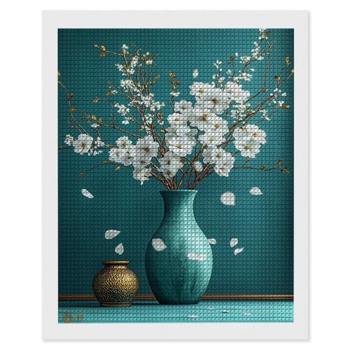 Diamond Painting Pflaumenblüten Vase, 5D Diamant Painting Bilder, DIY Diamanten Malerei Erwachsene und Kinder, Gem Art Mosaikherstellung Bastelset für Haus Wand Dekoration Geschenke 60x80 cm e-520 von Hyupuanj