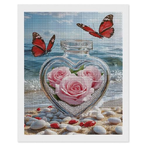 Diamond Painting Rose Strand, 5D Diamant Painting Bilder, DIY Diamanten Malerei Erwachsene und Kinder, Gem Art Mosaikherstellung Bastelset für Weihnachts Haus Wand Dekoration Geschenke 90x120 cm e-516 von Hyupuanj