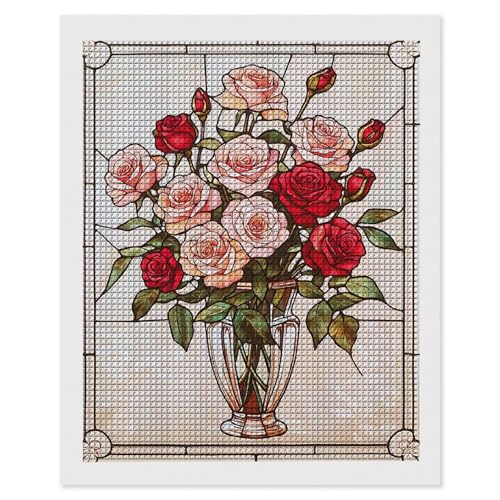 Diamond Painting Rose Vase, 5D Diamant Painting Bilder, DIY Diamanten Malerei Erwachsene und Kinder, Gem Art Mosaikherstellung Bastelset für Weihnachts Haus Wand Dekoration Geschenke 60x80 cm e-509 von Hyupuanj