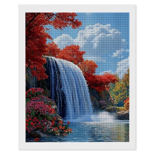 Diamond Painting Wasserfall Aussicht, 5D Diamant Painting Bilder, DIY Diamanten Malerei Erwachsene und Kinder, Gem Art Mosaikherstellung Bastelset für Haus Wand Dekoration Geschenke 60x80 cm e-612 von Hyupuanj