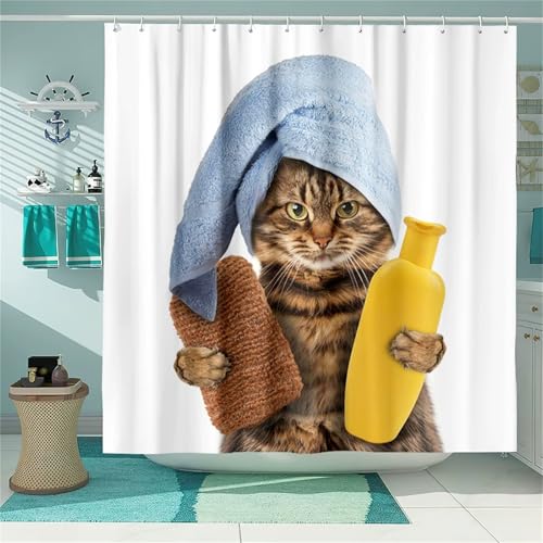 Duschvorhang 230 x 180 cm Niedliche Katze Duschvorhänge, Beschwerter Textil, Wasserabweisend, Waschbar Polyester Badevorhänge mit 12 Ösen und Duschvorhangringe für Badezimmer, Badewanne C-345 Duschvorhang 230 x 180 cm Niedliche Katze Duschvorhänge, Beschwerter Textil, Wasserabweisend, Waschbar Polyester Badevorhänge mit 12 Ösen und Duschvorhangringe für Badezimmer, Badewanne C-345 von Hyupuanj
