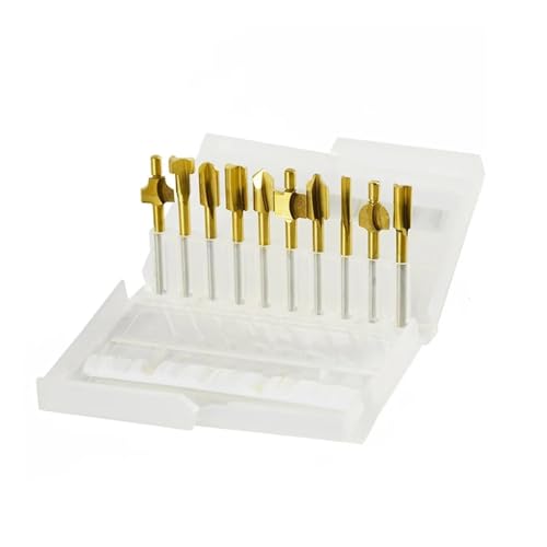 10 Stück 1/8 Zoll HSS-Fräserfeilen for Holz, Titanbeschichtung, Mini-3-mm-Holzfräser, Fräsen, passend for Dremel-Rotationsset, Schreinerwerkzeug mit Koffer(10PC J box) von Hyuwdai