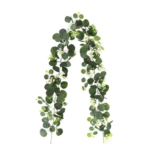 1.8 m Eukalyptus Girlande, Künstliche Hängepflanzen Hängend Eukalyptus Deko mit Weiße Blumen Eukalyptus Grün Blättergirlande für Hintergrund Hochzeiten Partys Treppen Türrahmen 1.8 m Eukalyptus Girlande, Künstliche Hängepflanzen Hängend Eukalyptus Deko mit Weiße Blumen Eukalyptus Grün Blättergirlande für Hintergrund Hochzeiten Partys Treppen Türrahmen von Hyxodjy