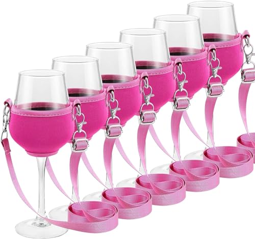 Hyxodjy 6 Stück Weinglashalter zum Umhängen Weinglas Halterung zum Umhängen,Tragbare Weinglashalter Becherhalter Festival Wine Glass Holder für Picknick, Party, Geburtstag, Hochzeit (Rosa) von Hyxodjy