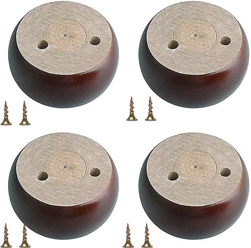 HyyKjEU 4 Möbelfüße aus Massivholz, europäische Ersatz-Brötchenfüße, runde Schrankfüße, TV-Ständer, Couchtisch, Höhe 5 cm, weiß (Color : Red-Brown) von HyyKjEU